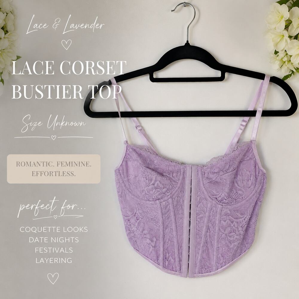 Lace Corset Bustier Top Small Medium Lavender Boned Y2K Coquette Fairycore